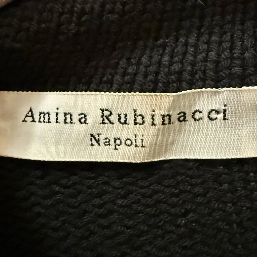 Amina Rubinacci Italy Black Knit Zip Jacket Cardigan Quiet Luxury Minimalist 42